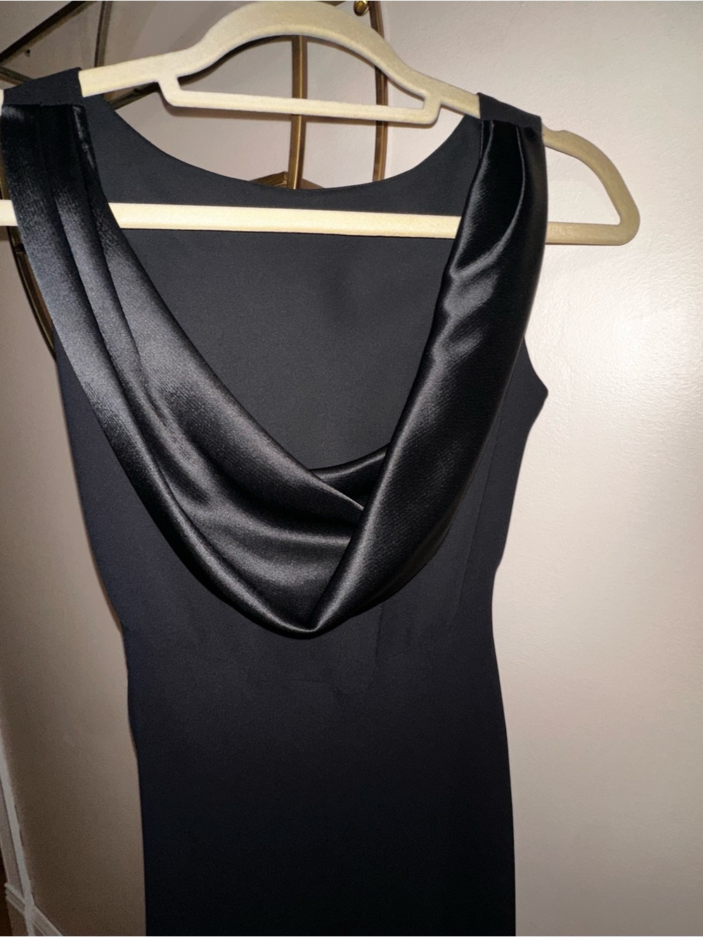 Jones New York Black Satin High Neck Maxi Dress with drape back